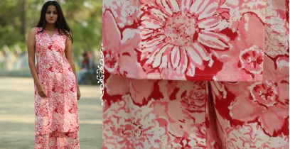 Albeli ♠ Hand block printed ♠ Floral pink sleeveless kurti ♠ 23