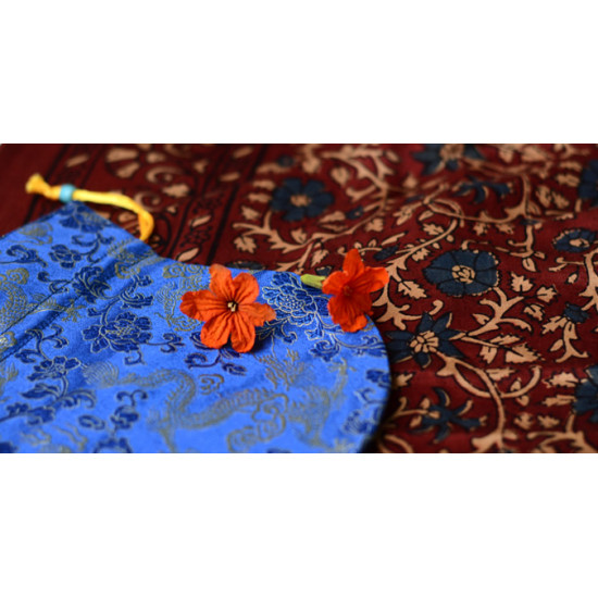 Ajrakh silk stole + Silk pouch (pome)