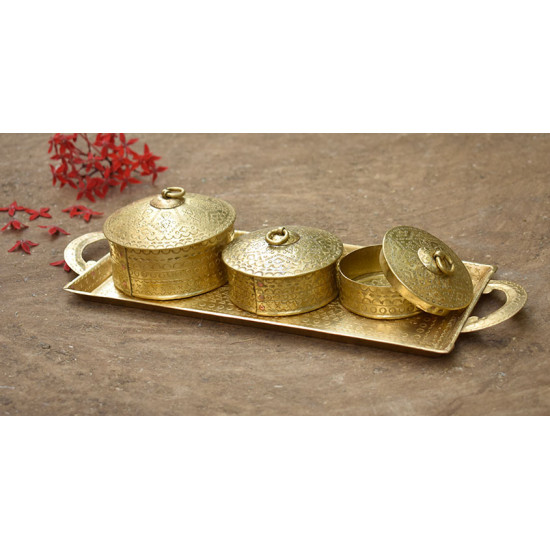 handmade brass mukhvas box with tray