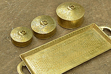 Ahar ✽ Brass ~  Tray & Three Dabro Set ( Set of Four )