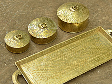 Ahar ✽ Brass ~  Tray & Three Dabro Set ( Set of Four )