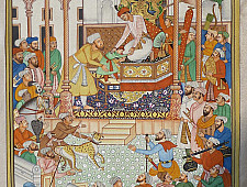 Miniature painting ~ Emperor Akbar receiving Abdul rahim
