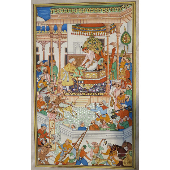 Miniature painting ~ Emperor Akbar receiving Abdul rahim