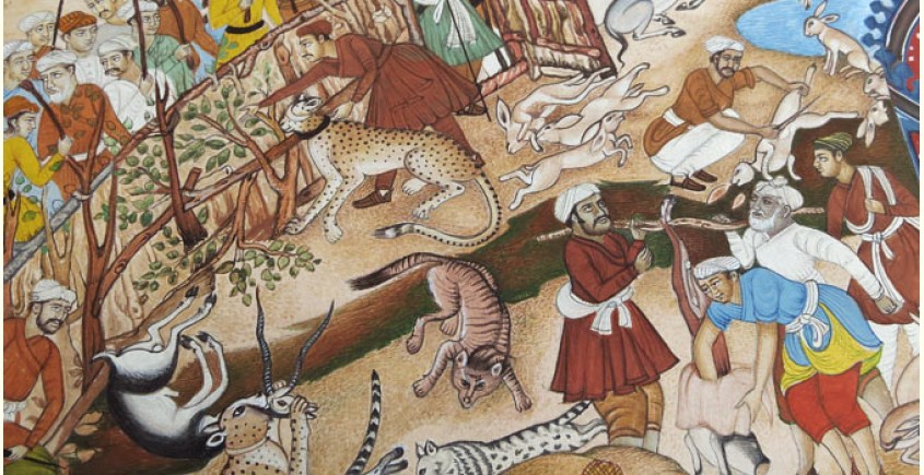 Miniature painting ~ Emperor Akbar on a hunt