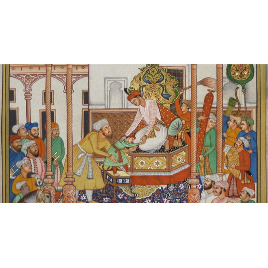 Miniature painting ~ Emperor Akbar receiving Abdul rahim