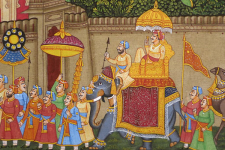 Miniature painting ~ Maharaja fateh singh ji procession after war