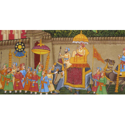 Miniature painting ~ Maharaja fateh singh ji procession after war