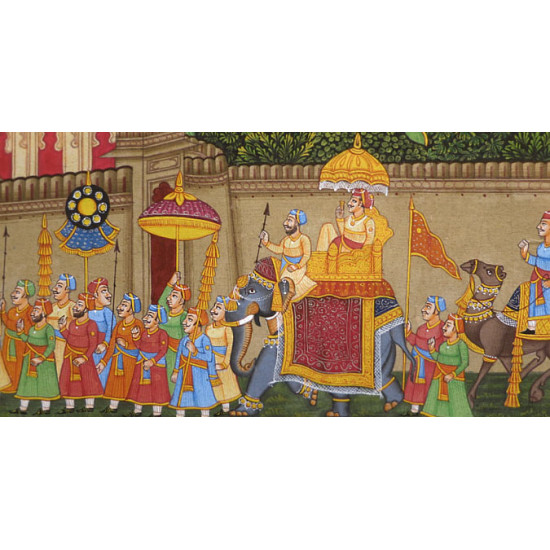 Miniature painting ~ Maharaja fateh singh ji procession after war