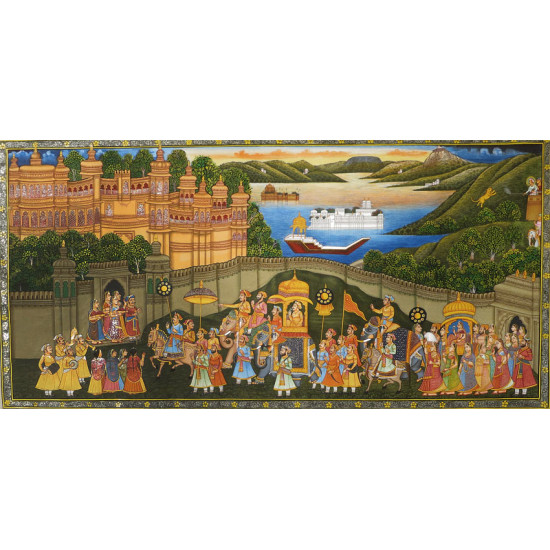 Miniature painting ~ Maharaja fateh singh ji  procession