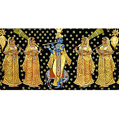 Krishna and Gopies ~ gold and silver (137 X 122)