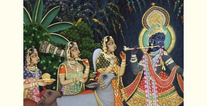 Pichwai Painting ~ Gopasthmi ~ Lord krishana with cow ( 92 X122 cm )