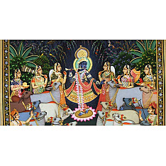 Pichwai Painting ~ Gopasthmi ~ Lord krishana with cow ( 92 X122 cm )