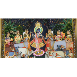 Pichwai Painting ~ Gopasthmi ~ Lord krishana with cow ( 92 X122 cm )