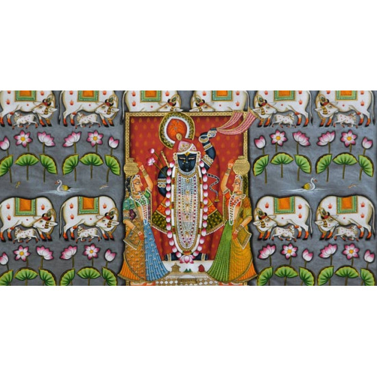 Pichwai Painting ~ Jal kamal with shrinathji and cow (122 X 152)