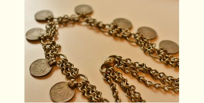 Kanupriya ~ White Metal Vintage Coin & Chain Necklace { 1 }