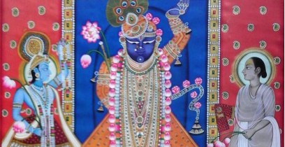 Pichwai Painting ~  Shrinath ji, Yamuna ji and Mahaprabhuji