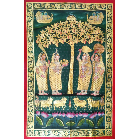 Pichwai Painting ~ Gopis . Gold foil Work