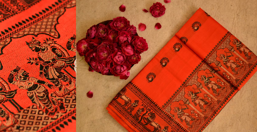 LNXA4734 Mustard Baluchari Saree with Zari & woven Dancing Pictoral motifs  – Chhabra 555