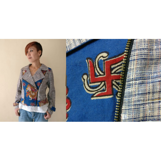 Expressway ❆ Biker Jacket - Handloom & Kalamkari (Blue) ~ 13