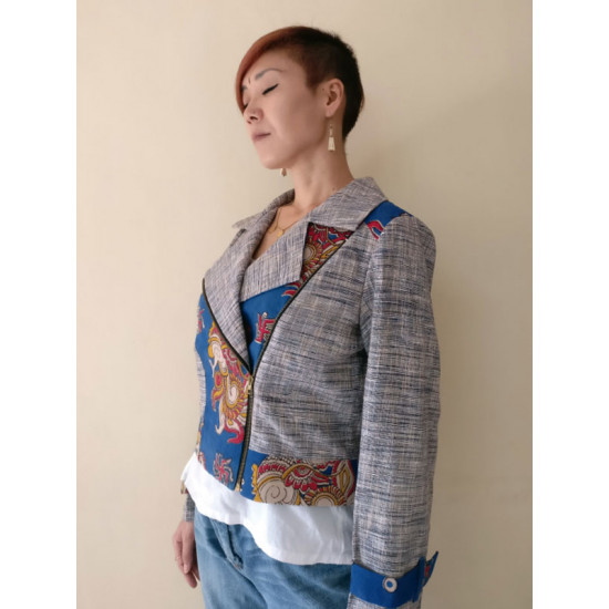 Expressway ❆ Biker Jacket - Handloom & Kalamkari (Blue) ~ 13