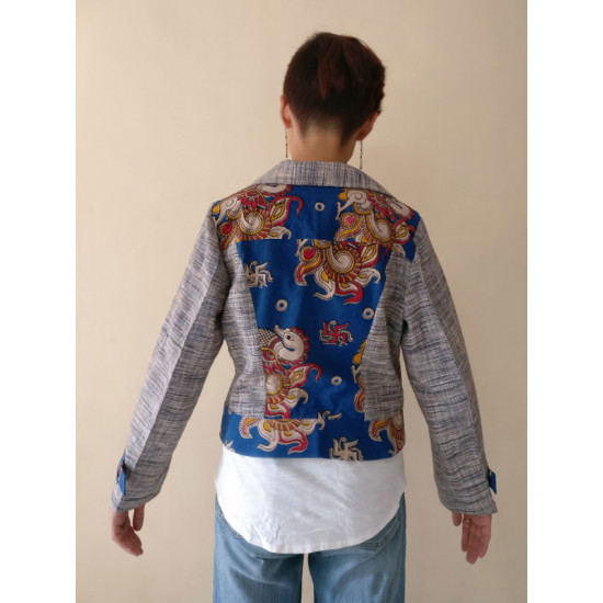 Expressway ❆ Biker Jacket - Handloom & Kalamkari (Blue) ~ 13