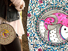 उपवन ~ Leather * Hand Painted { Clutch Round - Matsya Jaal } - 5