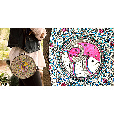 उपवन ~ Leather * Hand Painted { Clutch Round - Matsya Jaal } - 5