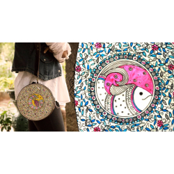 उपवन ~ Leather * Hand Painted { Clutch Round - Matsya Jaal } - 5