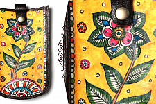 उपवन ~ Leather * Hand Painted { Mobile Pouch-Ek Phool } - 2