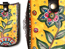 उपवन ~ Leather * Hand Painted { Mobile Pouch-Ek Phool } - 2
