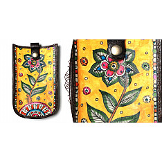 उपवन ~ Leather * Hand Painted { Mobile Pouch-Ek Phool } - 2