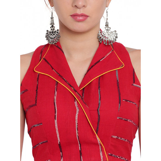 खेस ✥ Red khesh overlap blouse with jacket collar ✥ 4