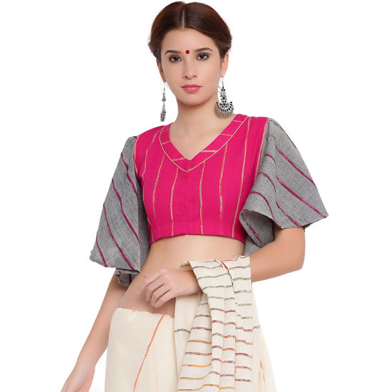 खेस ✥ Pink khesh blouse with grey khesh umbrella sleeves ✥ 8