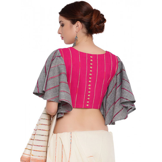 खेस ✥ Pink khesh blouse with grey khesh umbrella sleeves ✥ 8