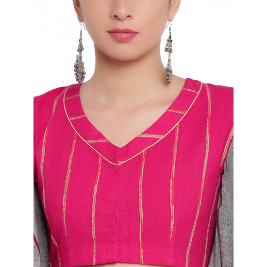 खेस ✥ Pink khesh blouse with grey khesh umbrella sleeves ✥ 8