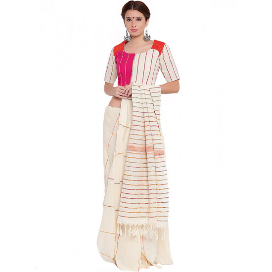 खेस ✥ Three panel blouse in white, pink and orange khesh ✥ 9