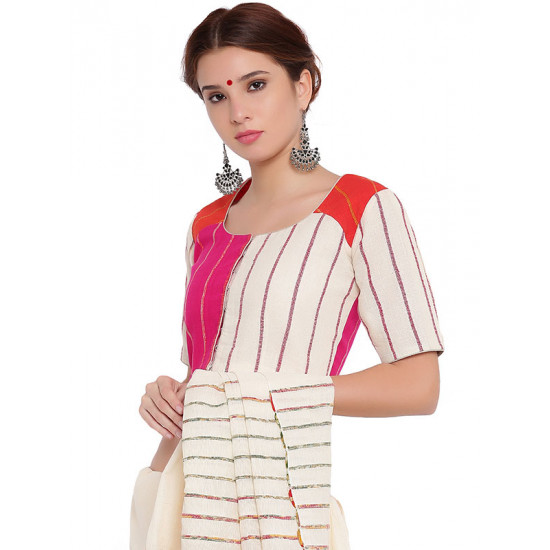 खेस ✥ Three panel blouse in white, pink and orange khesh ✥ 9