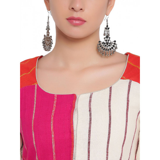 खेस ✥ Three panel blouse in white, pink and orange khesh ✥ 9