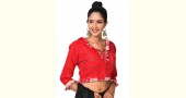 खेस ✥ Bengali traditional blouse in white khesh with gamcha frills ✥ 11