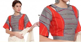 खेस ✥ Grey and orange khesh box sleeve blouse ✥ 10