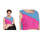 खेस ✥ Pink and blue khesh contemporary blouse with red piping ✥ 7