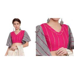 खेस ✥ Pink khesh blouse with grey khesh umbrella sleeves ✥ 8