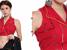 खेस ✥ Red khesh overlap blouse with jacket collar ✥ 4