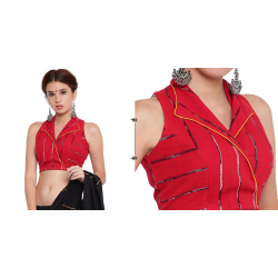 खेस ✥ Red khesh overlap blouse with jacket collar ✥ 4