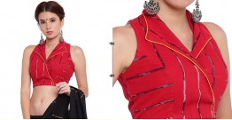 खेस ✥ Red khesh overlap blouse with jacket collar ✥ 4