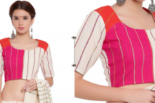 खेस ✥ Three panel blouse in white, pink and orange khesh ✥ 9