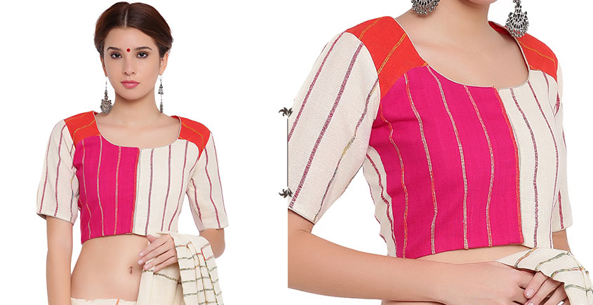 खेस ✥ Three panel blouse in white, pink and orange khesh ✥ 9