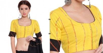 खेस ✥ Yellow khesh blouse with black khesh sleeves border ✥ 6