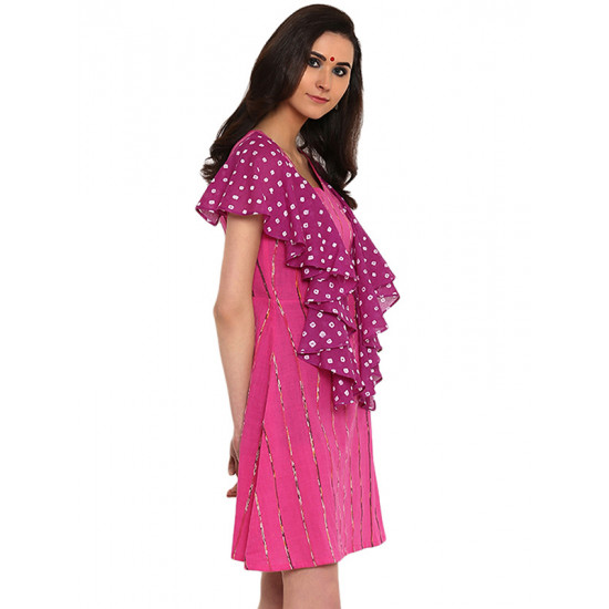 खेस ✥ Pink khesh with ruffel bandhani dress ✥ a