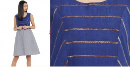 खेस ✥ Blue khesh and grey Cotton Handwoven Dress ✥ c